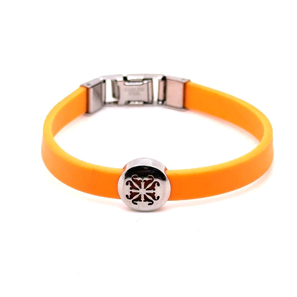 Rustic Cuff Orange Silicone Stainless Steel Medallion Bracelet 7 Inch